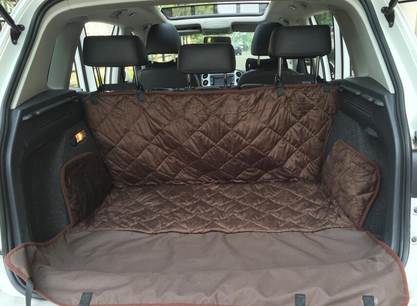 Car Boot Pet Seat Covers Waterproof Short Plush Quilted Fabric Car Interior Travel Accessories Car Seat Covers Mat for Pets Dogs: Brown / L