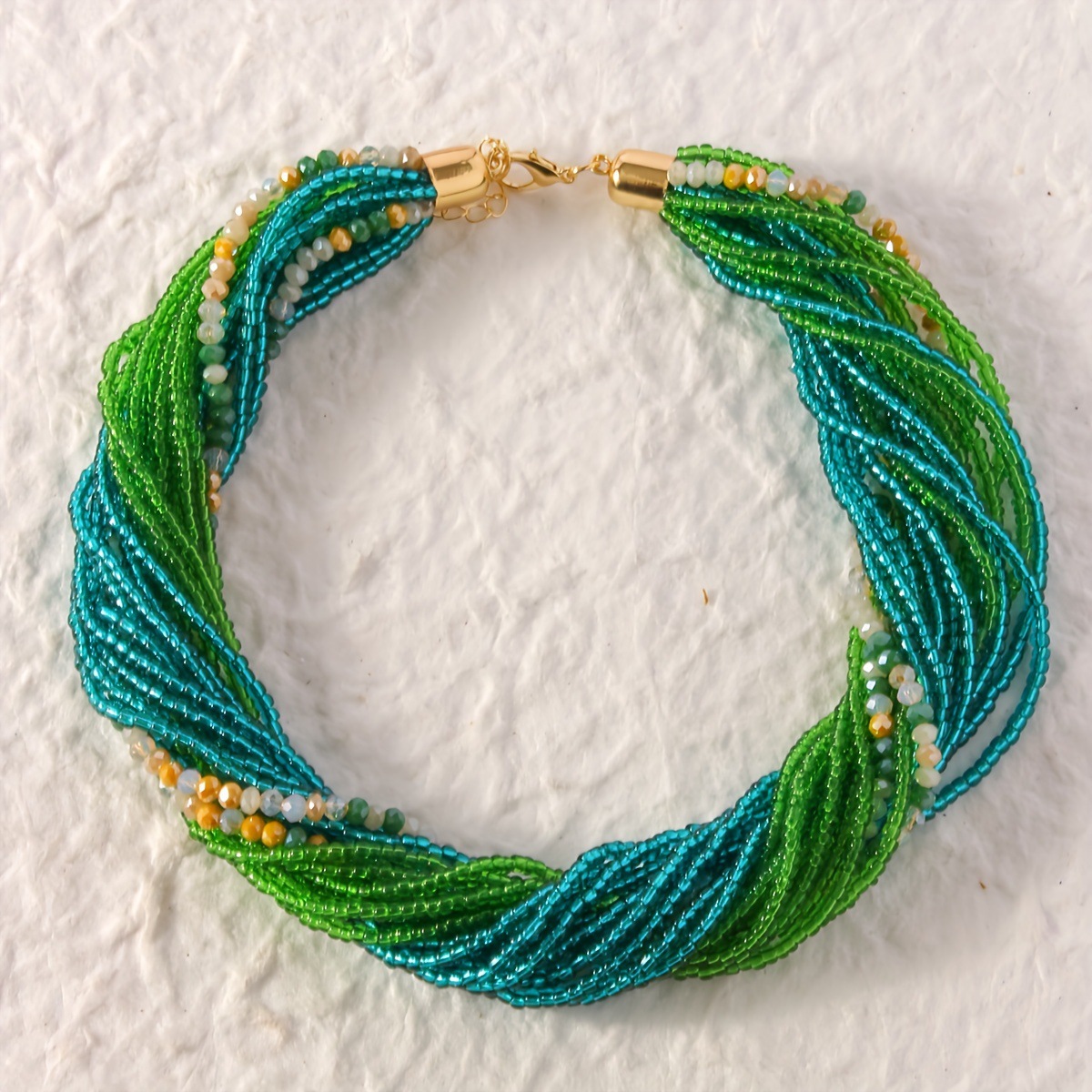 Collar bohemio de cuentas de arroz multicapa colorido para mujer, Color caramelo Vintage, vacaciones de verano, abalorio de playa, de joyería: Rodio plateado