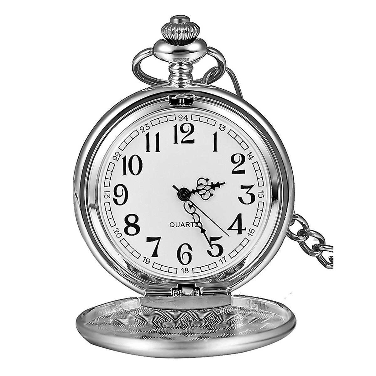 Black Smooth Stainless Steel Case Modern Pocket Watch Men: Silver
