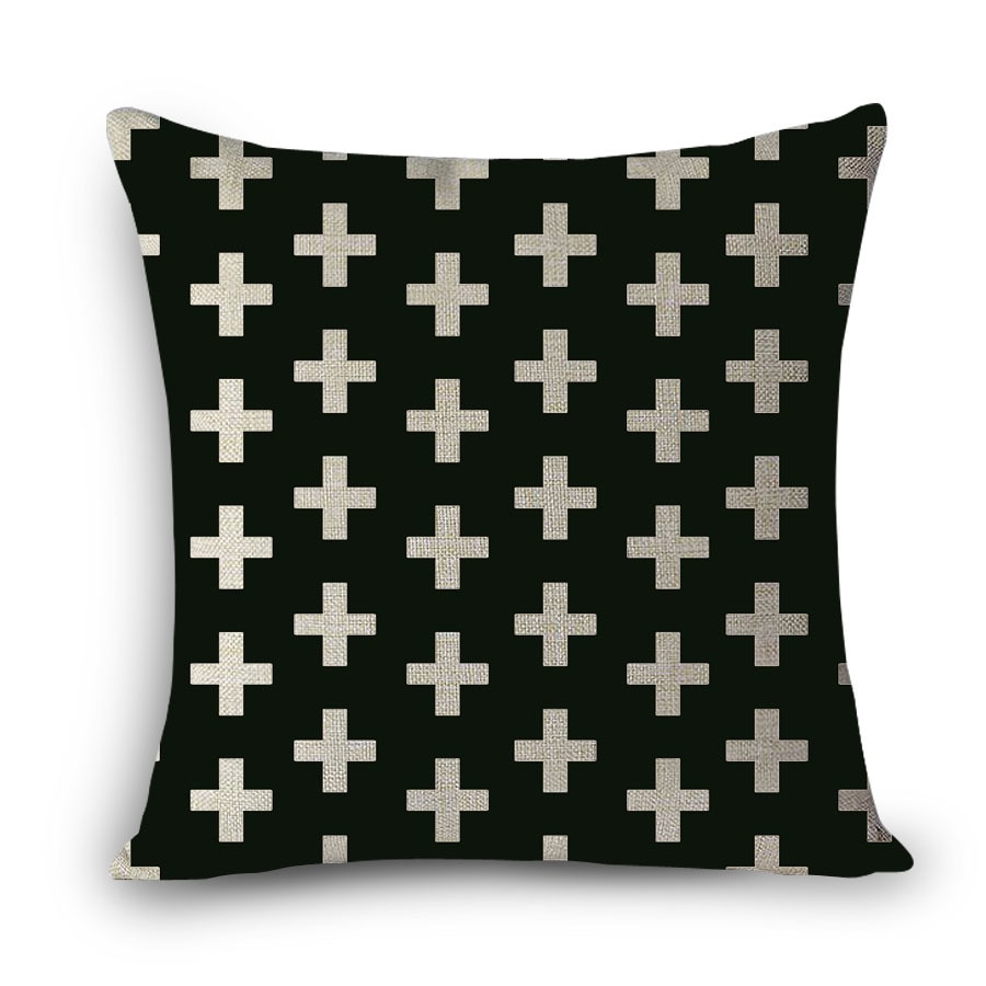 Cojines decorativos para el hogar, cubierta de asiento de lino con estampado cuadrado europeo, negro geométrico, blanco, vintage