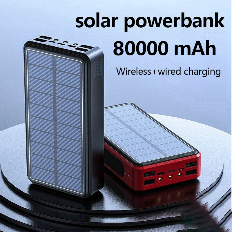 80000mAh Wireless Power Bank Solar Powerbank 4 USB Portable External Battery Charger Pack For Xiaomi Samsung IPhone PoverBank