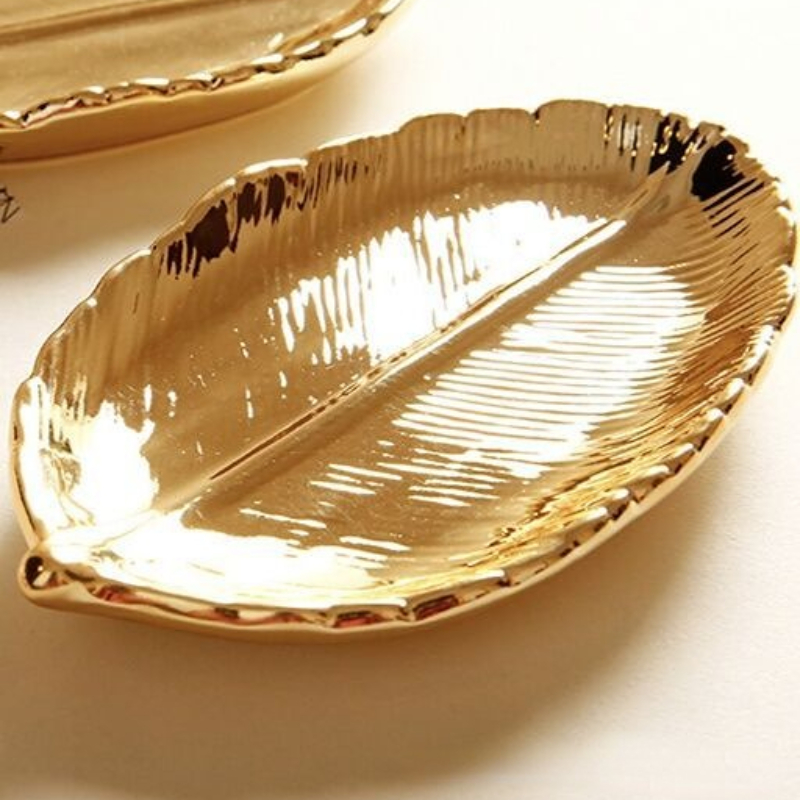 Keramik Blätter Erzähler Baum Blatt Schmuck Snacks Nachtisch Silber Ablage Rose Gold Keramik Schmuck Emaille Schmuckstück Erzähler: Gold