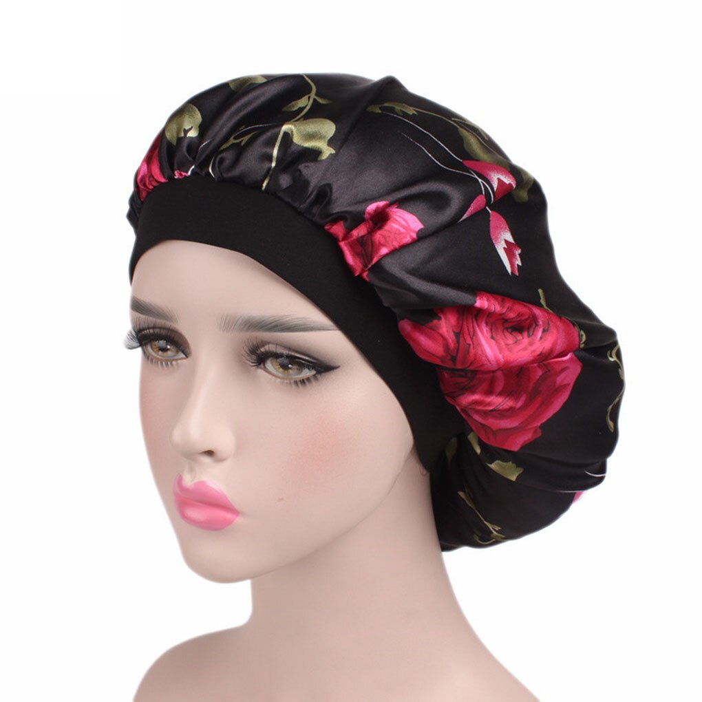 Bonnet de nuit en Satin pour adultes, unisexe, à larges bords, à fleurs, pour printemps, automne et hiver