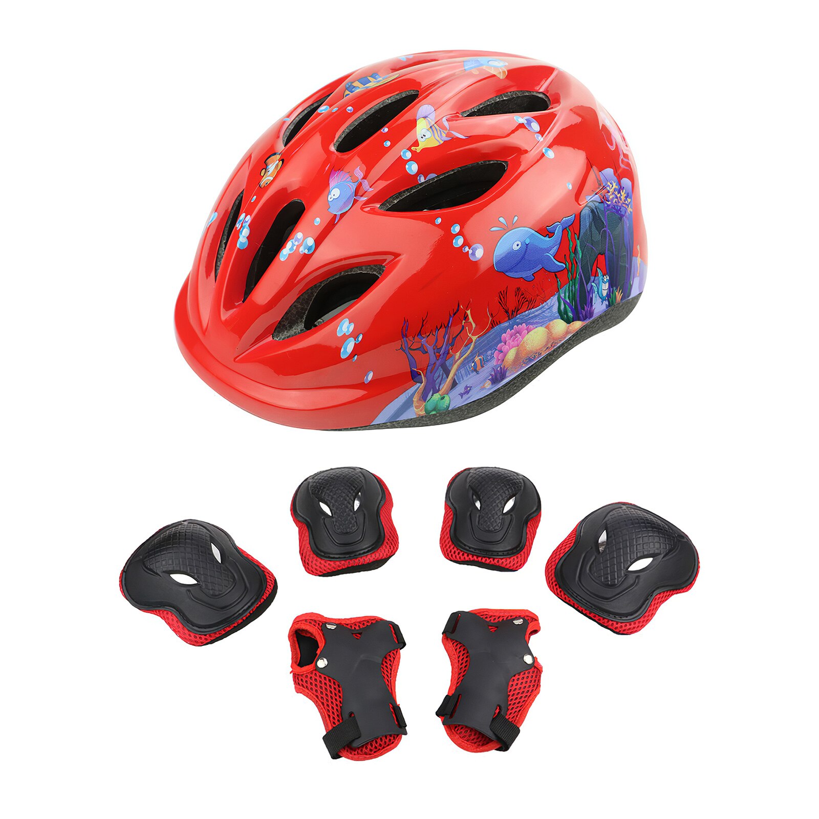 7 Stks/set Kids Jongen Meisje Veiligheid Helm Knie Elleboog Pad Sets Kinderen Fietsen Skate Fiets Helm Bescherming Veiligheid Bescherming Gear: red