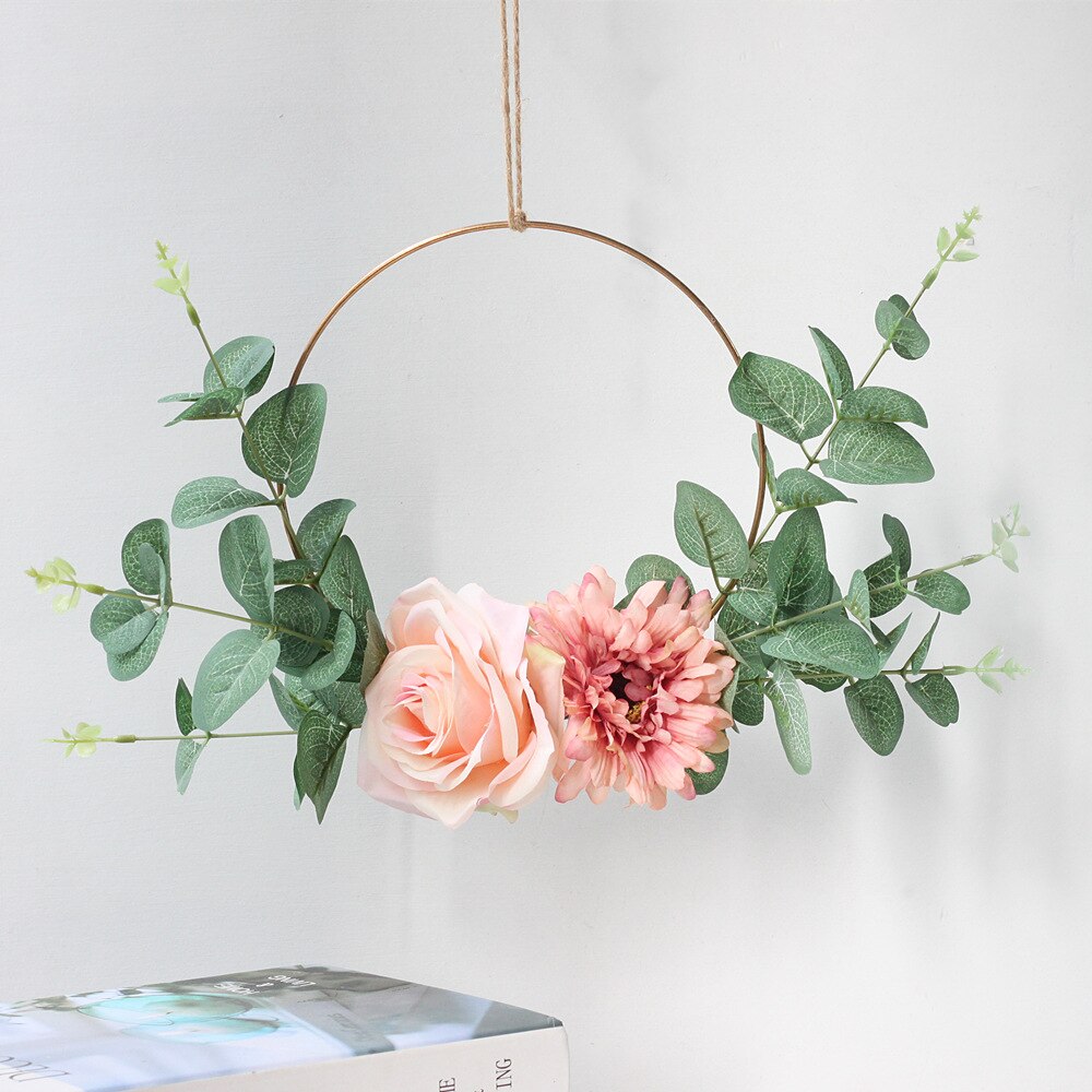 20cm Iron Rope Gold Metal Ring Portable Garland Flowers Wedding Bride Flowers Wreath Handmade Wall Hanging Garland Decoration: A1