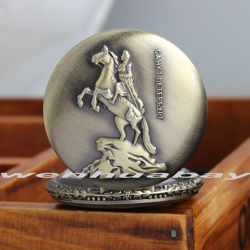 St.Petersburg Men Pocket Watch Vintage Retro Horseman Men's Quartz Fob Chain Watches Pendant Necklace Chain Women Mens Boy