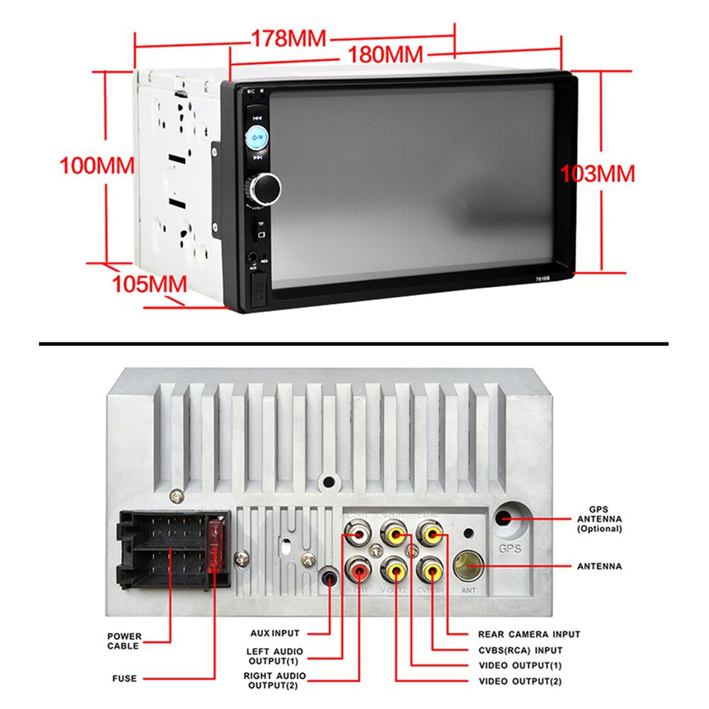 Auto auto radio Bluetooth Audio 7 inch 2 din Touch Screen Stereo Auto MP3 MP5 Speler USB/FM/ AUX/SD Spiegel Link Geen CD/DVD & GPS