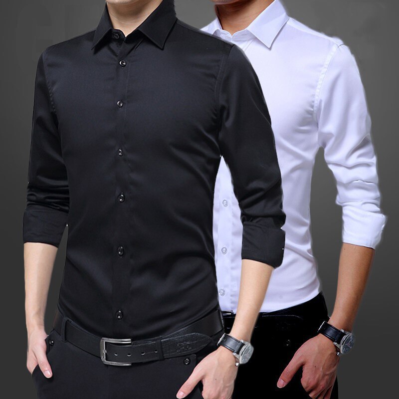 Men Long Sleeve Shirts Slim Fit Solid Business Formal Shirts for Autumn MCK99