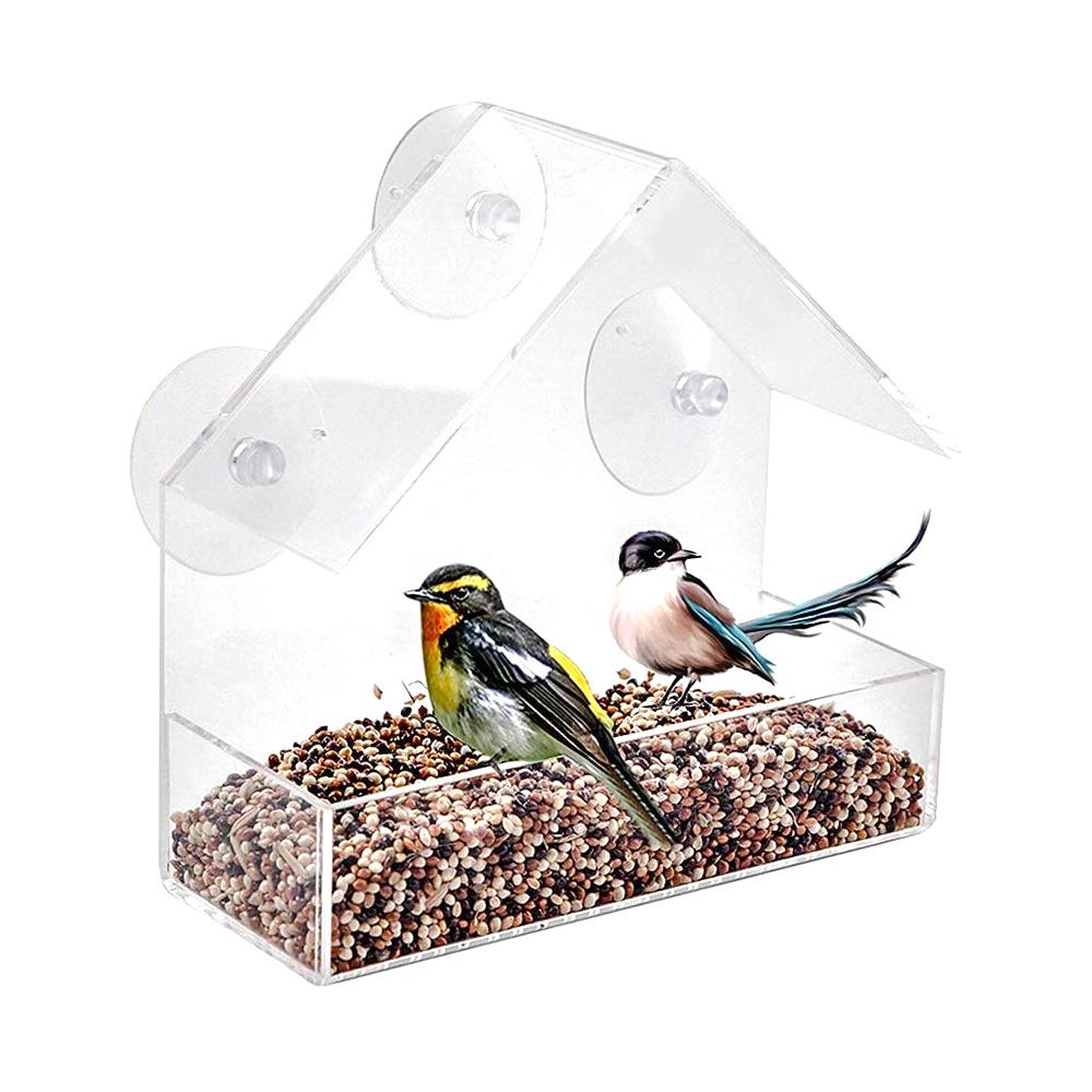 Bird Feeder Acrylic Transparent Window Viewing Bird Feeders Tray Birdhouse Pet Water Feeder Suction Cup Mount House Type Feeder