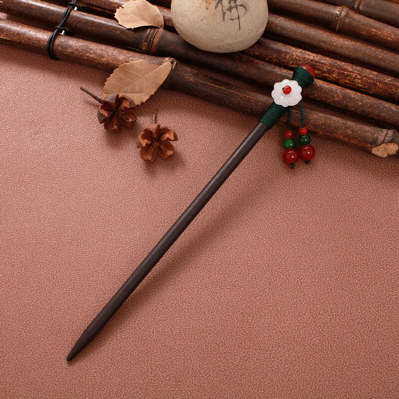 Vintage Hair Sticks Pick Chinese Style Wooden Chopsticks Flower Hair Pin Clip Women Crystal Hairpins Jewelry Accessories: 5