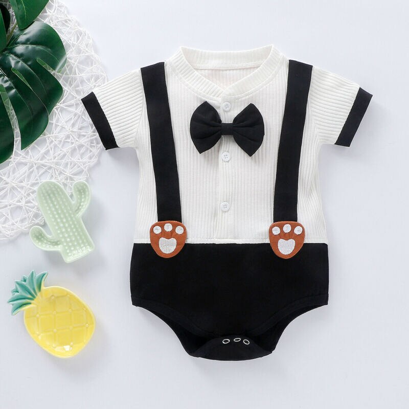 Baby Sommer Kleidung Kleinkind Baby Jungen Gentleman Kleidung Outfit Kurzarm Strampler Gesamt W/Krawatte einstellen