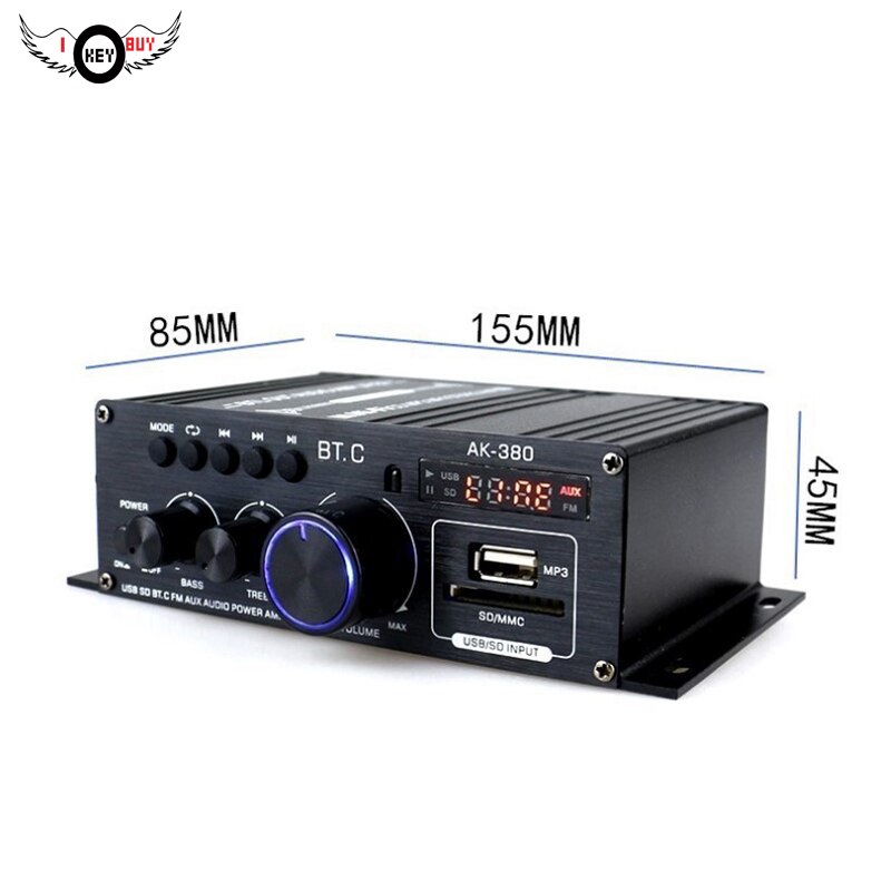 AK380 800W Home Car Amplifiers 2 Channel Bluetooth 5.0 Surround Sound FM USB Remote Control Mini HIFI Digital Amplifier Stereo