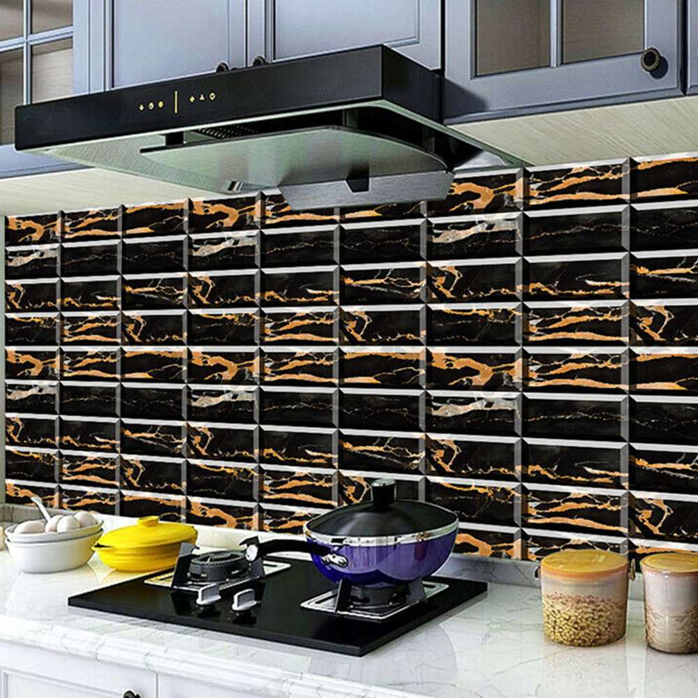 2 Sets Self-adhesive Tile Stair Stickers 3D Brick Effect Wall Panel Sticker For Bathroom Kitchen Waterproof Wall Tile Decoration