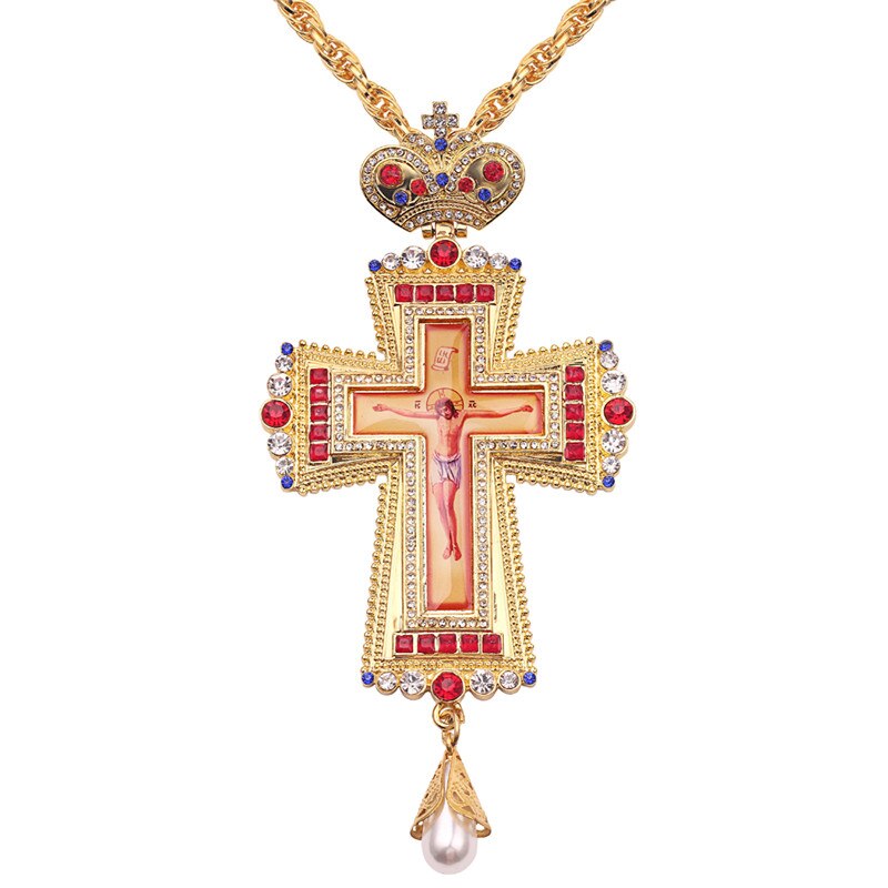 Borstvinnen Hangers Jesus Cross Orthodoxe Kerk Kruisbeeld Religieuze Icoon Byzantijnse Art Heilige Kruis Voor Priesters Hanger Lange Ketting: XL1999 / only necklace