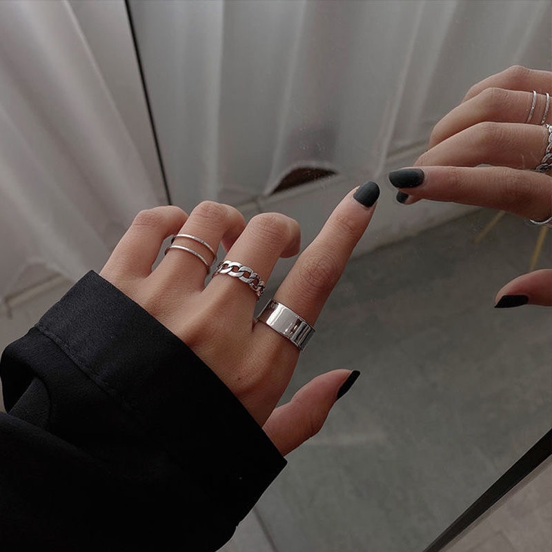 costume jewelry stainless steel ring hip hop punk style women's ring set grunge aesthetic jewelry ring cool accessories