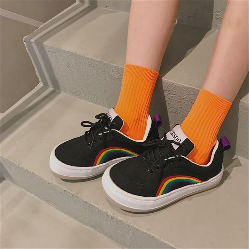 Dame lærred sko farve dame sko dame sneakers dame sko dame lav top canvas sko flade hvide sko: Sort / 6