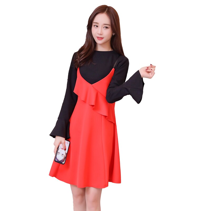 Herfst Borstvoeding Kleding Set Trompet Mouw Verpleging Shirts + Band Jurk Postpartum Vrouw Borstvoeding Tweedelige Set Ruches Pak