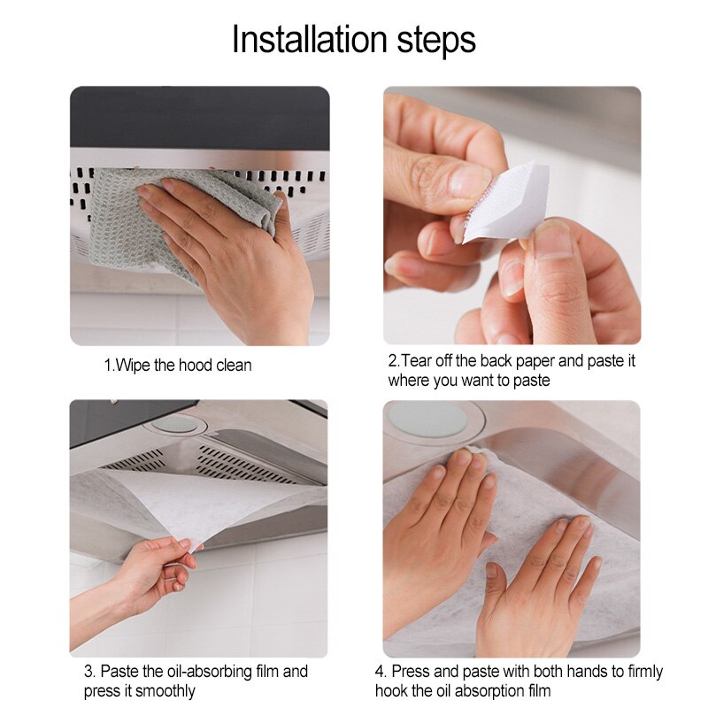 2Bag=4PCS Range Hood Filter Paper Cooking Grease Nonwoven Clean Filter Kitchen Oil Filter Tools with 8PCS Magic Stickers