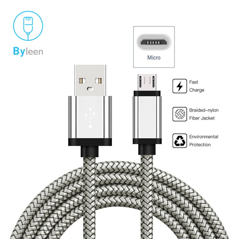 Byleen linha de carregamento rápido, usb 0.25/1/2 m, micro usb 2.0, para huawei y5 y6 2018 p smart cabine p8 lite 2017 honor 9 lite: 2m long / Silver