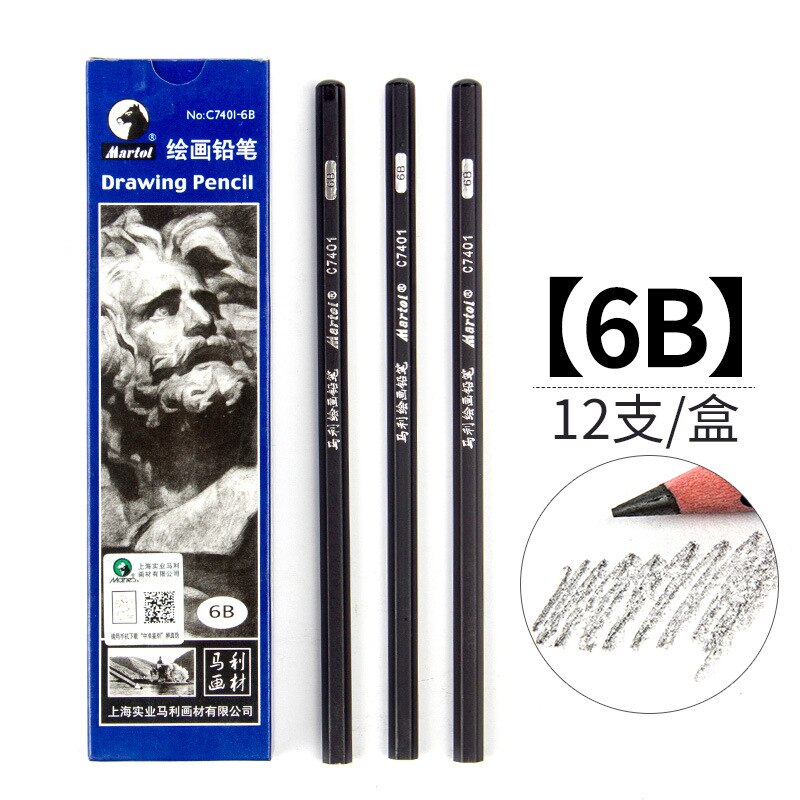12-Pack Sketch Pencil Set Soft, Medium and Hard Advanced Charcoal Student Learning Stationery Painting Art School Supplies: 7401-6B
