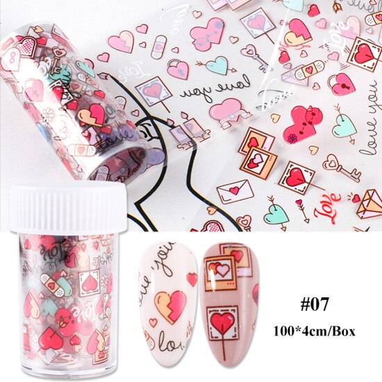 Nail Folie Decals Manicure Rose Bloem Hart Lijm Transfer Stickers Volledige Wraps Polish Sliders Tips Nail Art Decoratie TRB109: B109-07 Bottle