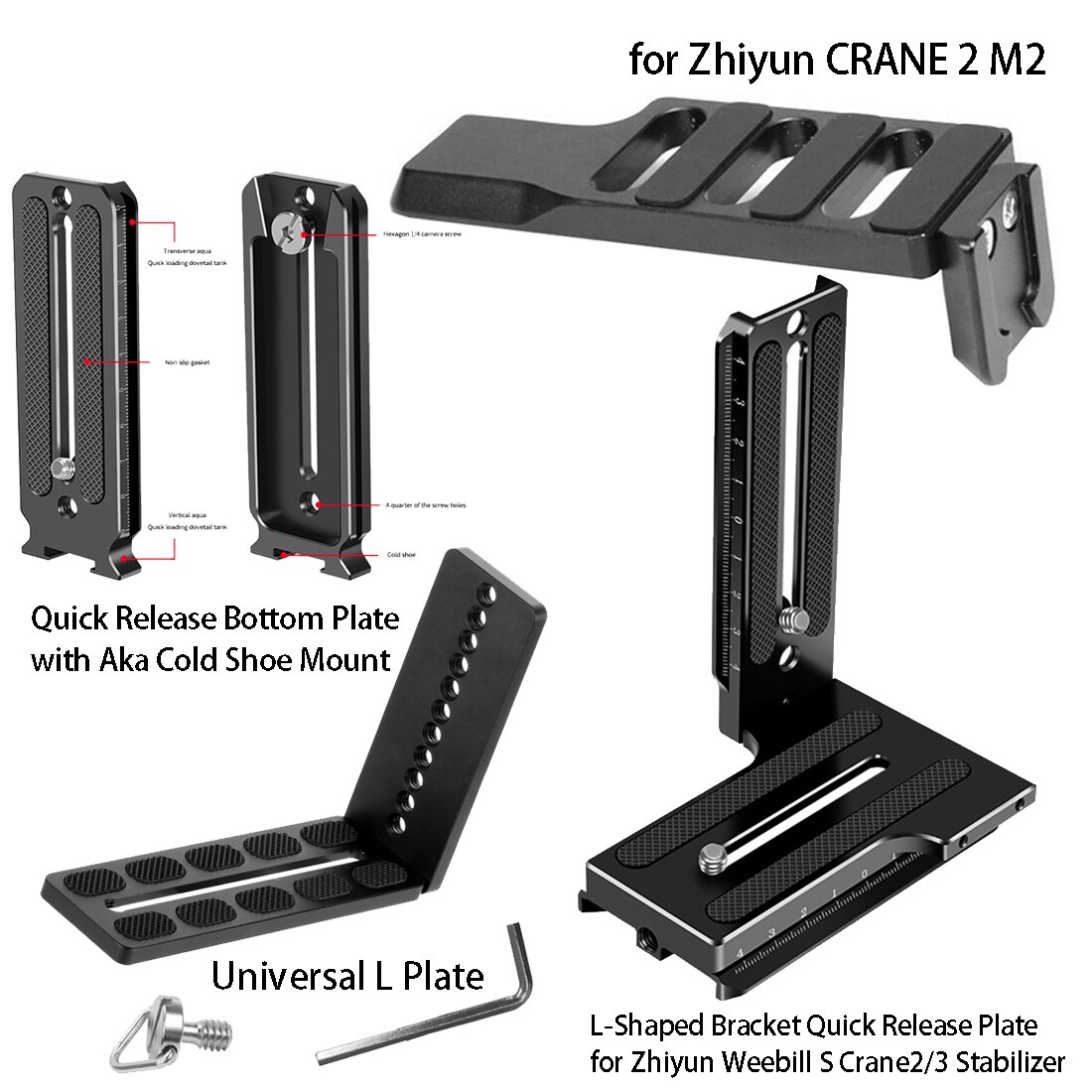 FEICHAO Aluminium schnell Freisetzung L Platte Halterung Kamera Gimbal Basis Halfter 1/4 Montieren für ZhiYun KRAN 2 M2 Weebill S für DJI MOZA