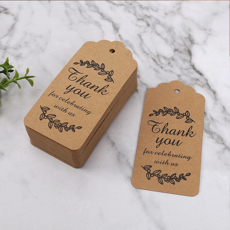 100PCS Kraft Paper Tags DIY Handmade Thank You Multi Style Crafts Hang Tag With Rope Labels Wrapping Supplies Wedding Favor