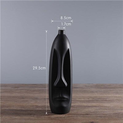 Vase abstrait nordique minimaliste en céramique | Vase noir et blanc pour visage naturel, salon d'exposition , Vase décoratif en forme de tête de Figue: Black C-29.5CM