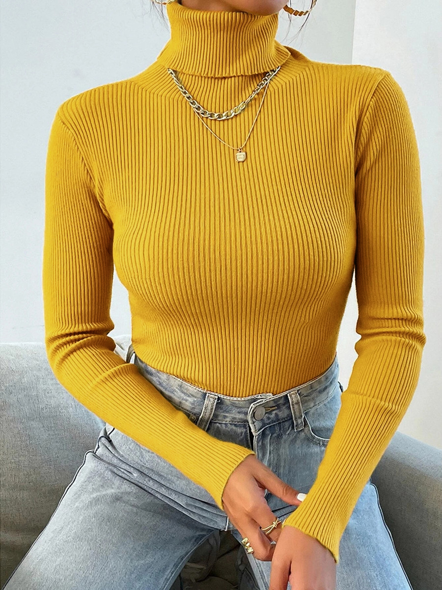 Autumn Winter Women Knit Solid Turtleneck Pull Sweater Casual Rib Jumper Tops Female Home Pullover Y2K Clothing: Turquoise