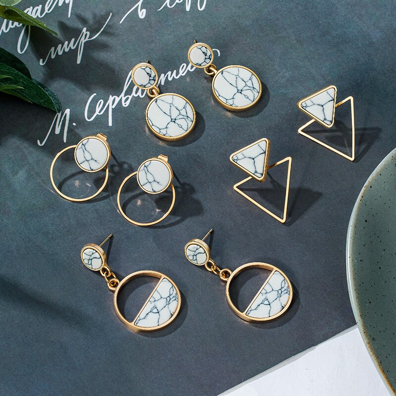 POXAM Korean Dangle Earrings For Women Statement Earrings Geometric Gold Earrings Modern Wedding Jewelry