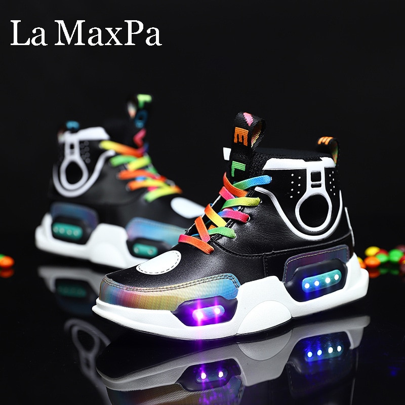 Children USB Charge Colorful Led Back Light Shoes Mesh Girls Flash Luminous Sneakers Boys Glowing Sneakers Kids Shoes