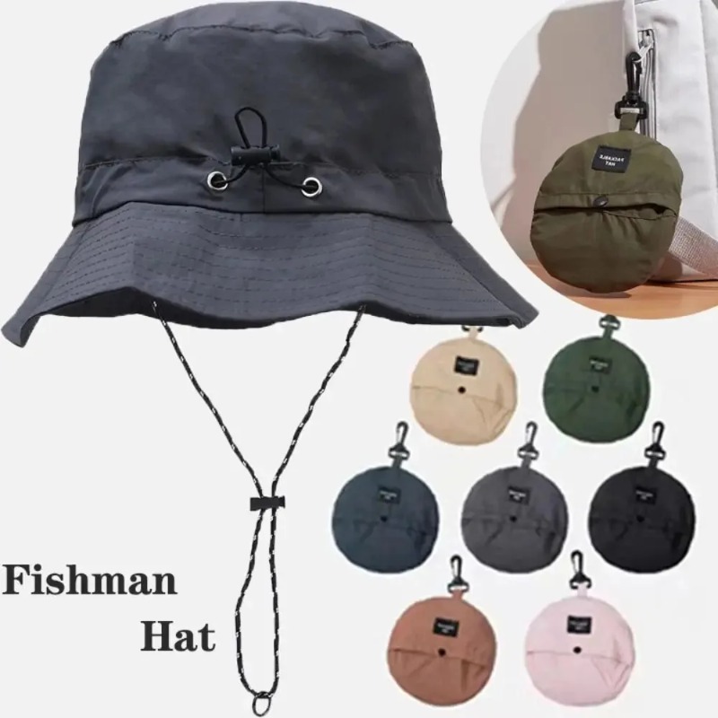 Bucket hat waterdicht, uv-werend, lichtgewicht, draagbaar, geschikt voor buitenactiviteiten zoals vissen, kamperen, wandelen en reizen, met opbergtas.