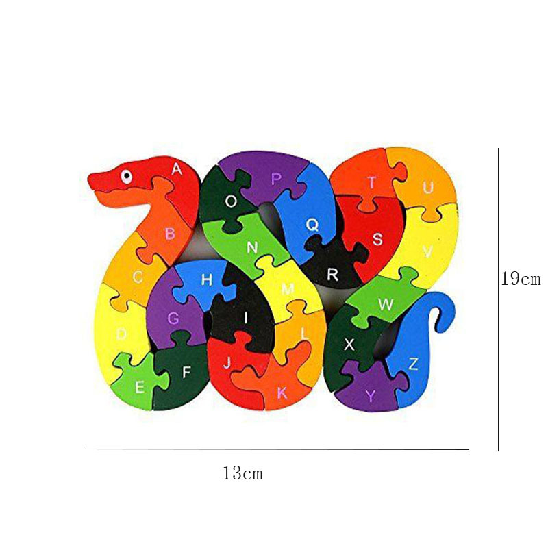 Baby børn børn trælegetøj alfabet nummer bygning puslespil slange form sjovt digitalt puslespil pædagogisk legetøj