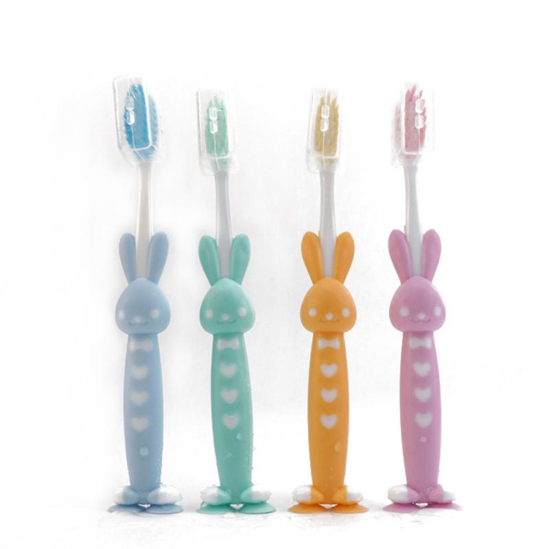 Brosse à dents en Silicone à poils doux, 4 pièces, dessin animé, pour la maison, mignon, propre, entraînement, directe,: 4pcs rabbit