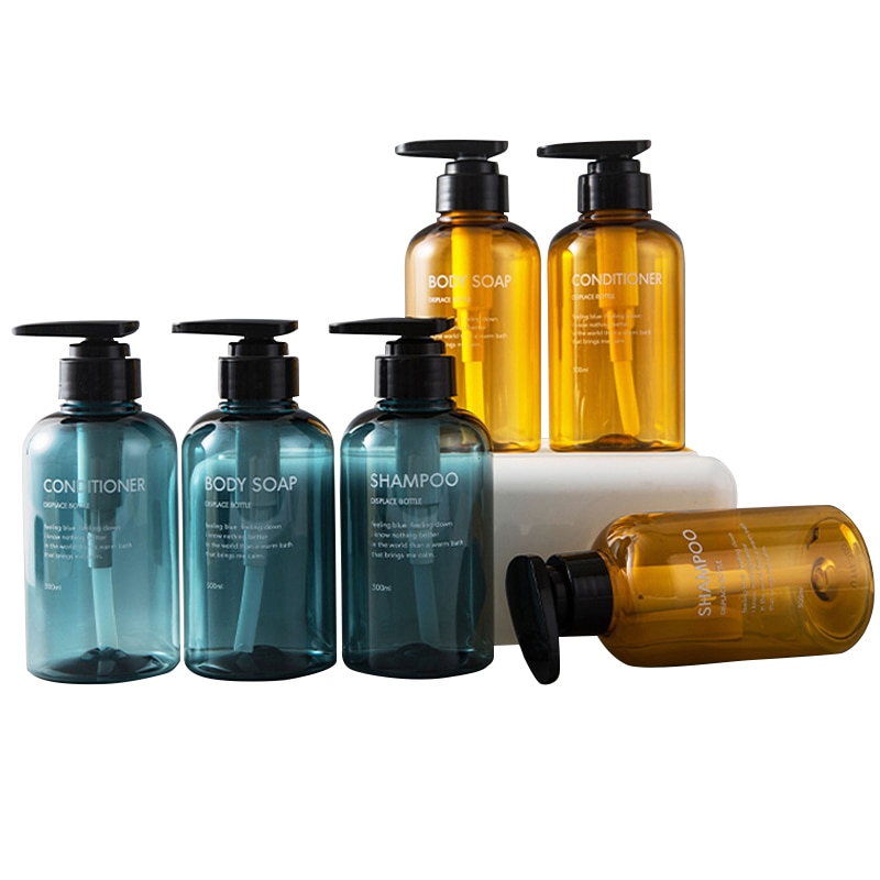 3 stk/sæt sæbe dispenser flaske badeværelse shampoo flaske stor kapacitet pres type lotion krops sæbe tom flaske sæt 300ml/500ml