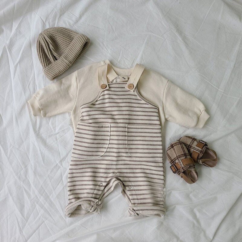 Autunno Del Bambino Del Bambino Delle Ragazze Dei Ragazzi solido Senza Maniche Pagliaccetto Della Tuta Outwear Pantaloni Vestiti 0-24M Del Bambino di Modo Tute E Salopette