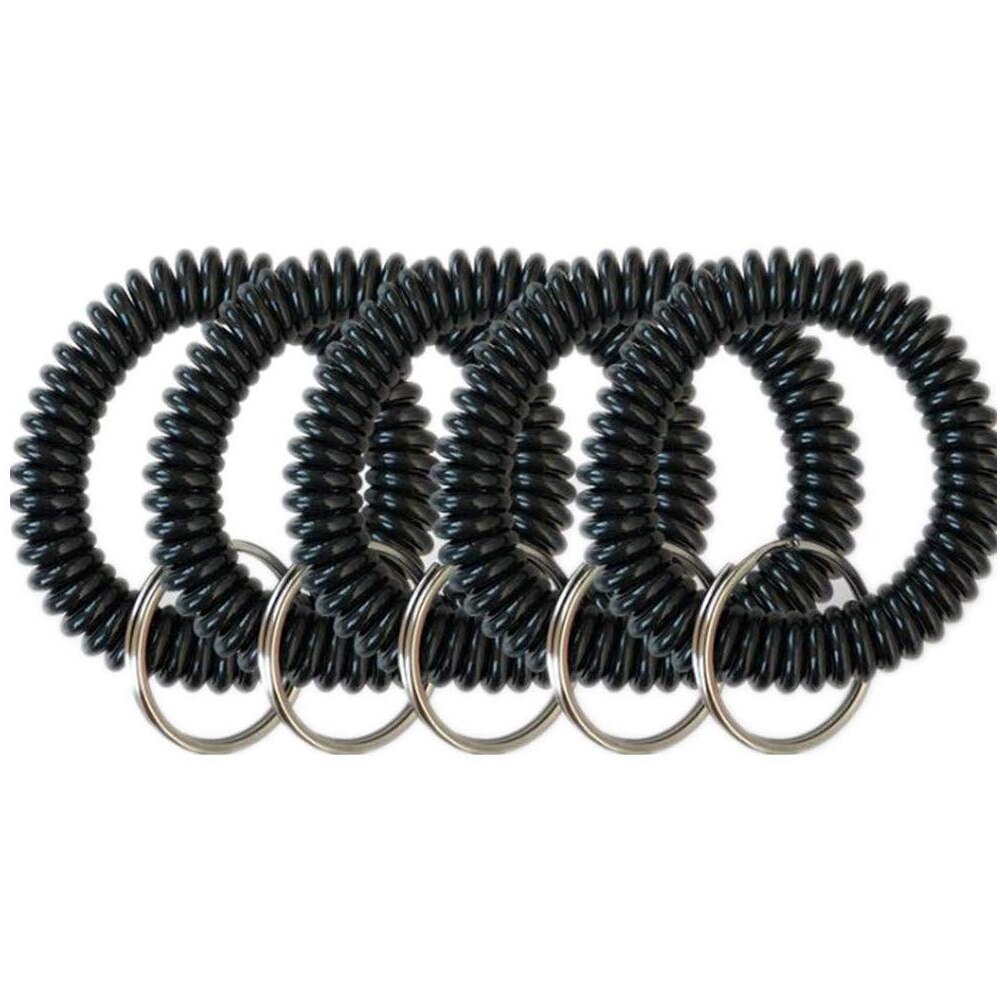5 Pack Plastic Rekbaar Lente Spiraal Pols Sleutel Coil Pols Band Sleutelhanger Sleutelhangers Voor Outdoor Sport Yoga Sauna zwembad: Black