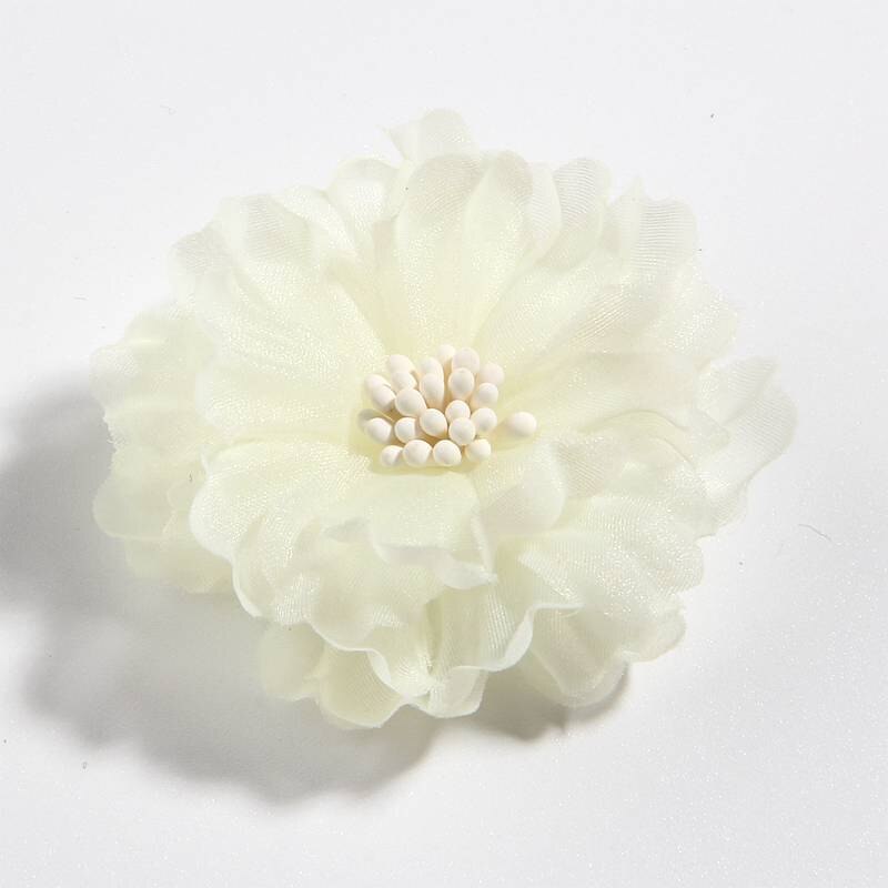 60PCS 5CM 2" Beauty Chiffon Artificial Hair Flowers Blossom With Matches For Bouquet Wedding Party Craft Home DIY Decoration: Cream