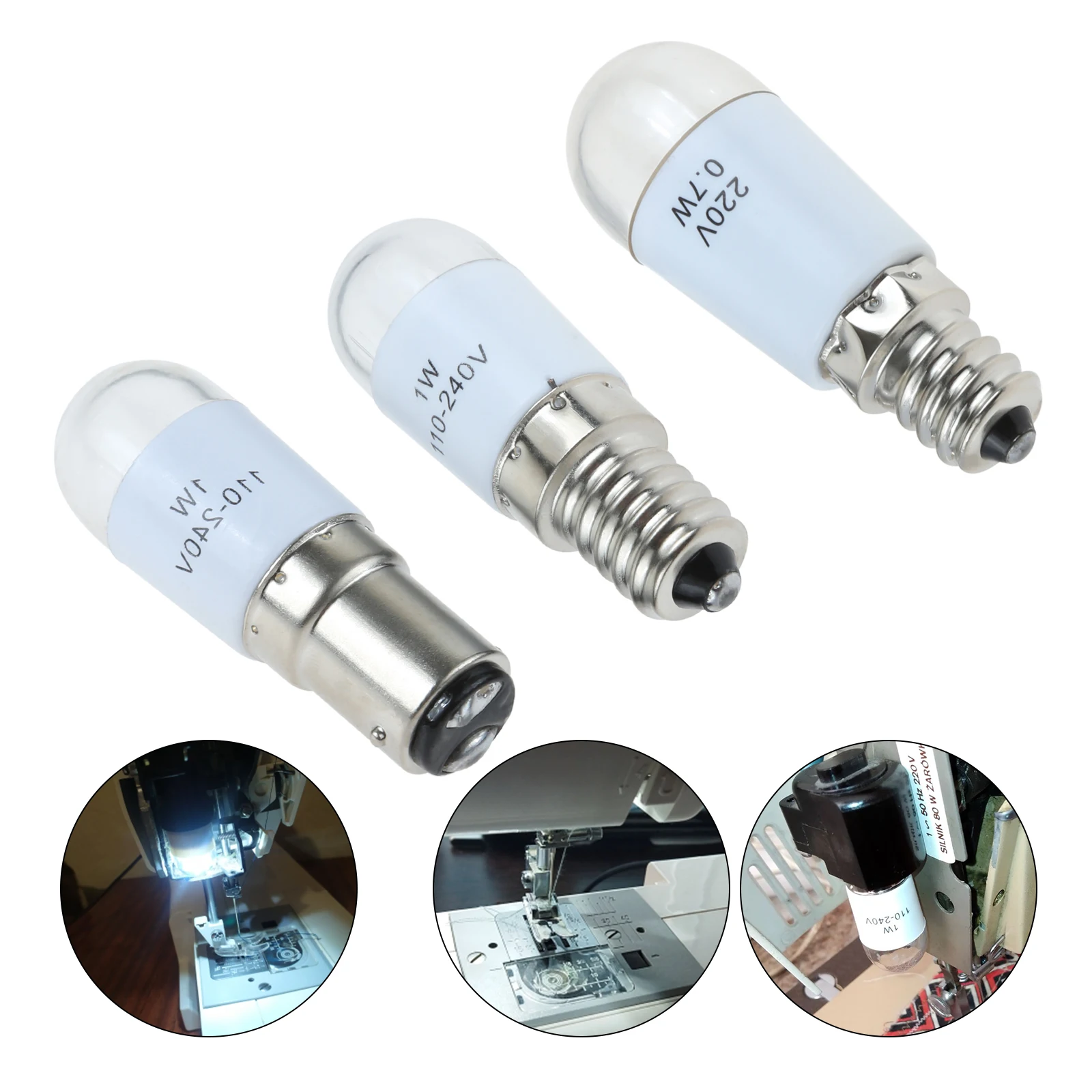 1pc Household Sewing Machine Light Universal LED Bulb BA15D/E14/E12 110-220V 1W Illuminate Lamp Threaded /Plug-in Craft DIY