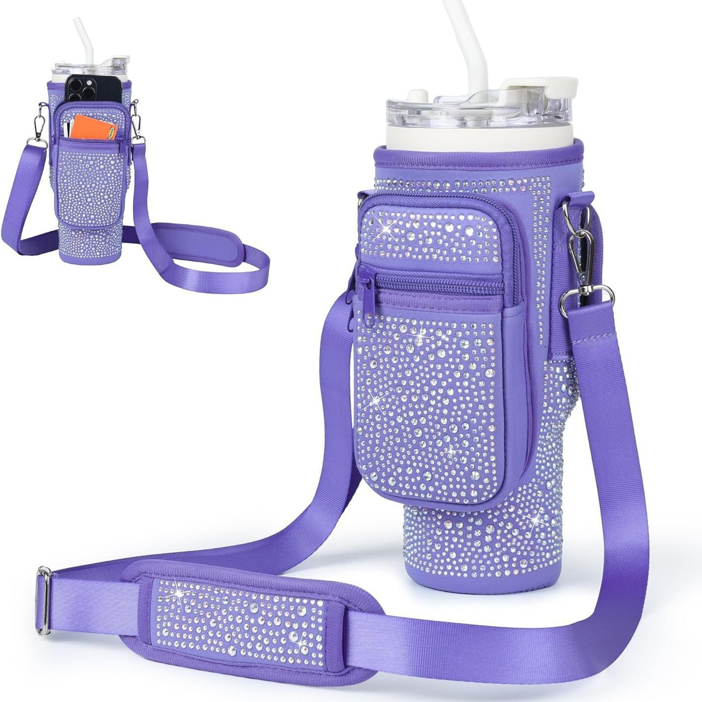 Portable Car Insulation Water Bottle Tote Bag with Phone Bag Suitable for Stanley 40oz Ice Cup Cover Water Bottle Holder Bag: light yellow