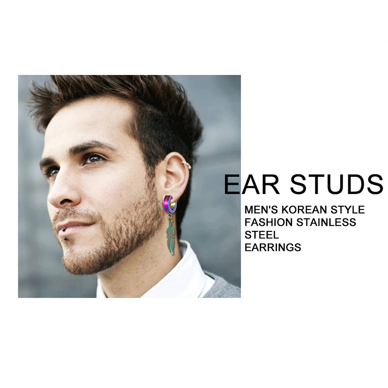 1 pieza Simple pluma colgante pendientes hombre mujer pendientes de acero inoxidable Unisex personalidad oreja joyería accesorio