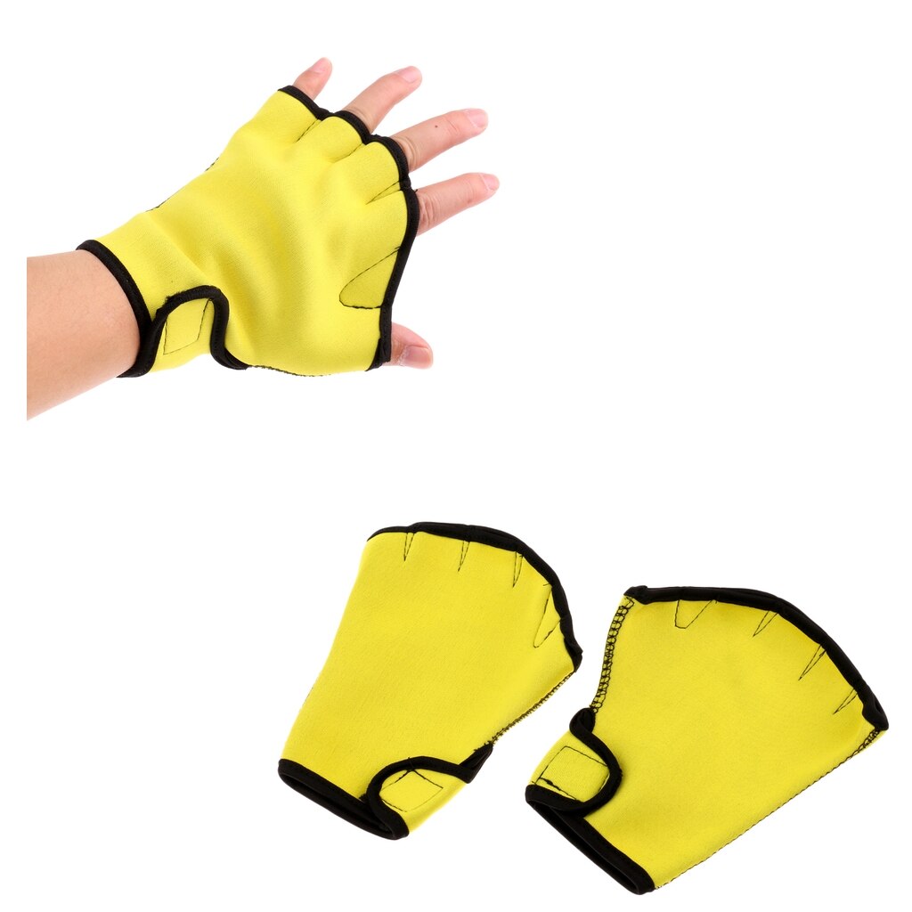 Magideal 1 par simning dykhandskar vattenkondition vattenmotståndsträning fingerfri webbed paddle neoprenhandskar gul