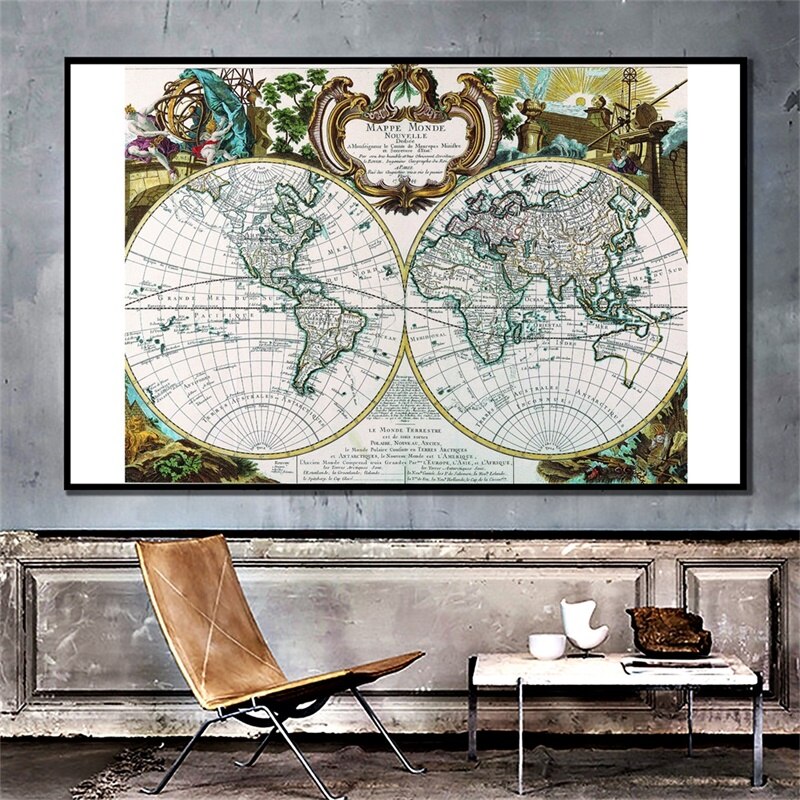 150x100cm Vintage French Map Old Version Office Decorative Map Non-woven Non-Smell Collapsible World Map Posters