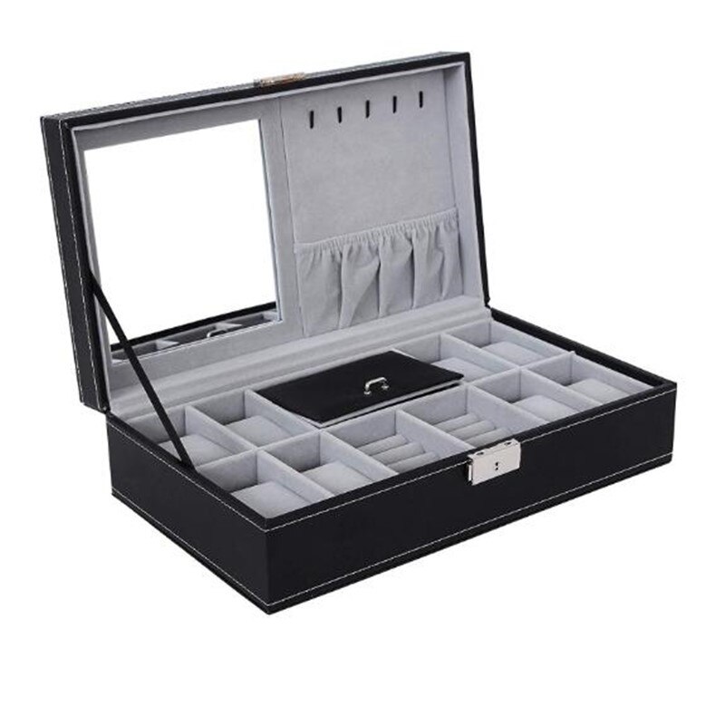 6/6 + 3/8 + 2 Grids Storage Horloge Doos 8/10/12 Grids Pu Lederen Horloge Houder Organizer Voor Quartz horloge Sieraden Dozen Display: B 8 Plus 2 Grid