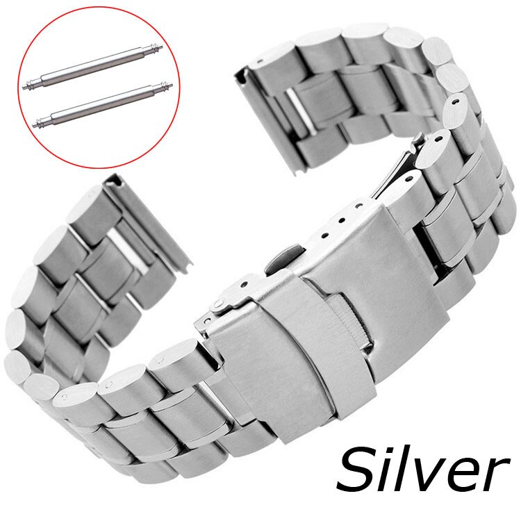5 rækker urrem 18mm 20mm 22mm 24mm erstatningsurrem i rustfrit stål dobbeltlås spændebånd armbåndsbæltearmbånd: Sølv / 22mm