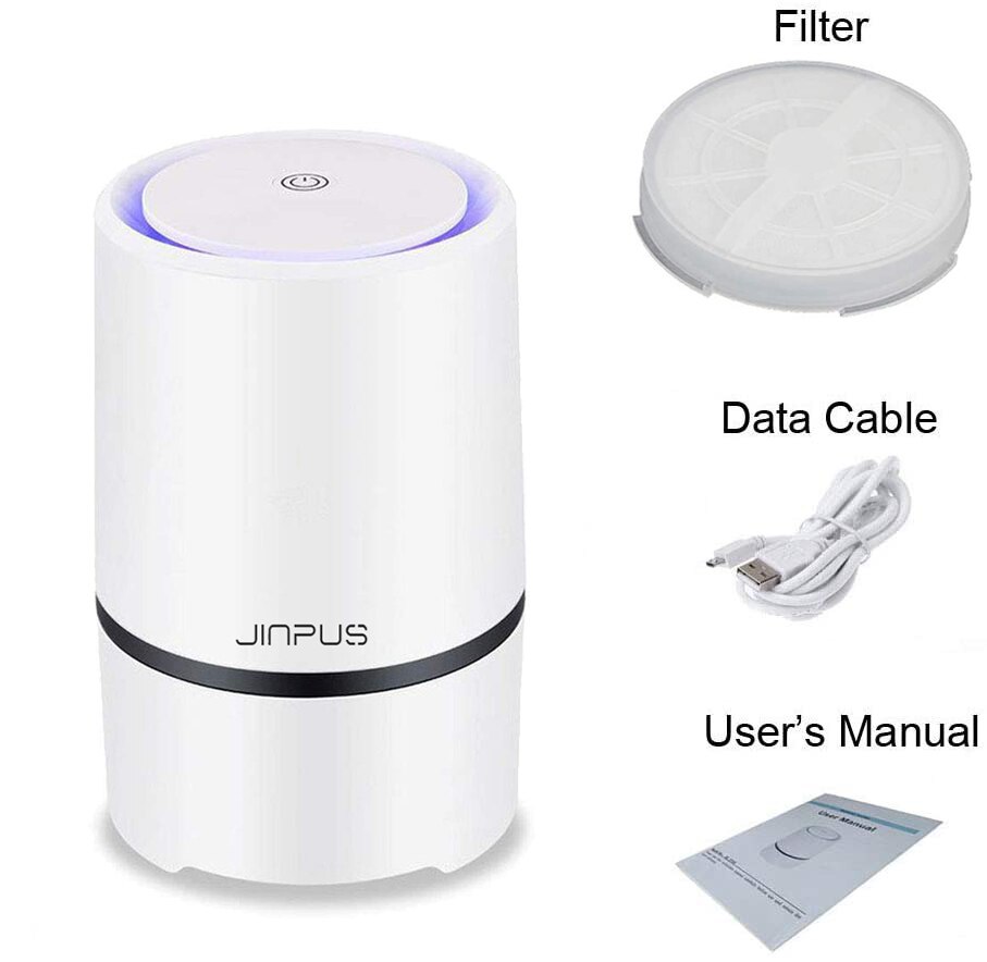 Jinpus -ilmanpuhdistin pieni ilmanpuhdistin kotiin hepa -suodattimen anionin hiljaisella ilmanpuhdistimella poistaa pöly siitepölyn 1.5m usb -kaapeli