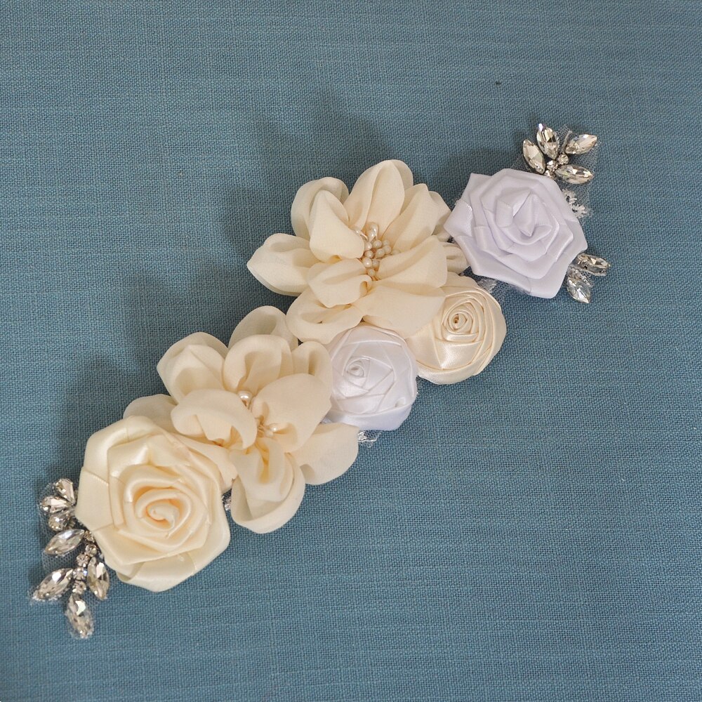 YouLaPan – ceinture de mariée en dentelle S320, faite à la main, avec des appliques de perles, des fleurs scintillantes, à la: Applique no ribbon