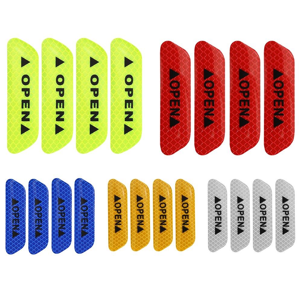 4pcs Car OPEN Reflective Tapes Sticker Auto Door Warning Mark Notice CRV Reflector Strip Reflectant Luminous Reflex Safet