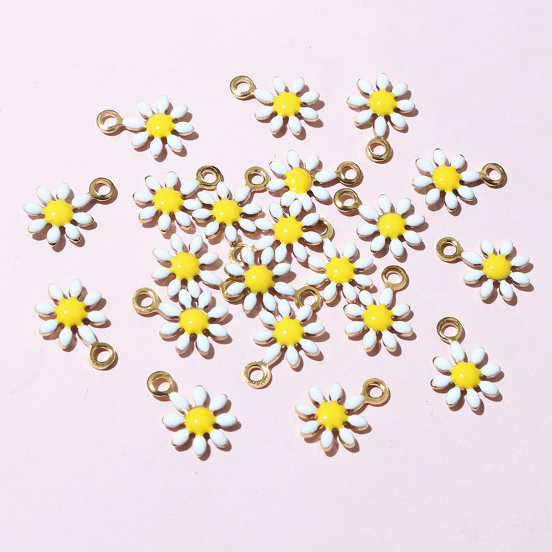 20 unidades, colgante de 10x7mm de flores pequeñas, colgante de esmalte de acero inoxidable, accesorios para hacer joyas DIY, accesorios para collar, pendientes: Marrón