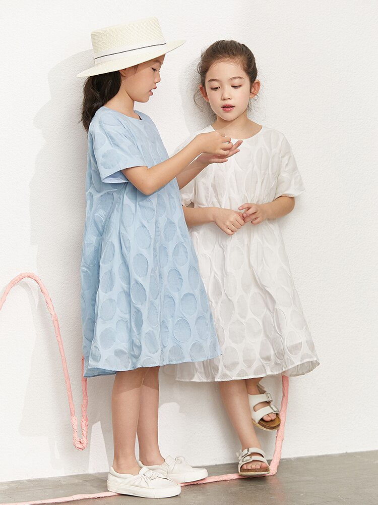 Amii Kids Dress for Girls 2022 Summer O Neck Solid Knee Length Loose A Line Children Casual Dresses Clothes 22180007